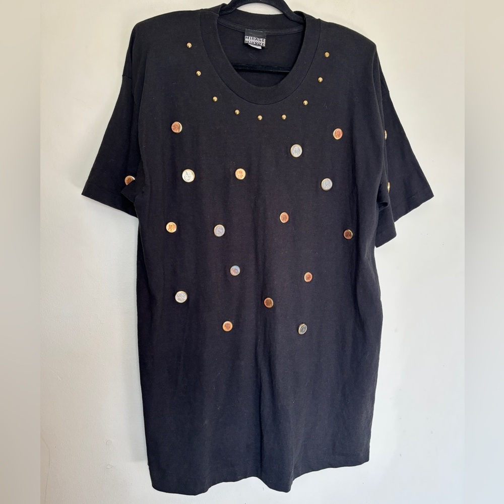 Vintage 90s Mirage Tshirt One Size Shoulder Pads Authentic Coins Nickels Pennies